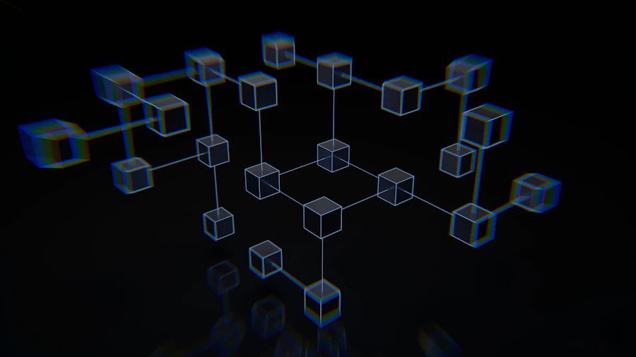 Composição abstrata em tons frios representando uma plataforma de dados